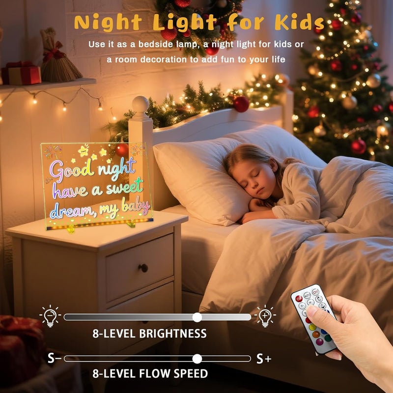 VEEKI Acrylic Dry Erase Board with Light, 13.7"x10" 15 Colors LED Note Board with Remote & 366 Modes, Dimmable Light Up Message Board Desktop Memo Board, LED Drawing Board for Kids Girls Boys (Remote) - Image 3